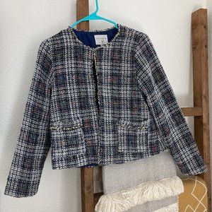 Black and White with Multicolor Accents Tweed Jacket